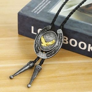 New eagle horseshoe leather bolo tie approximately 40"
